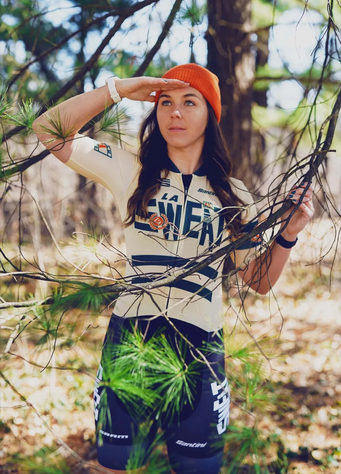 Cyclist in a forest for LA Sweat